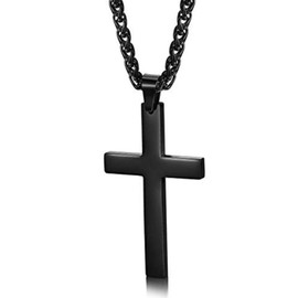 Cross Pendant Necklace, Black Stainless Steel Chain Necklace Simple Solid Polished Cross Necklace for Men Boy