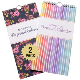 Perpetual Calendar: Spiral Organizer for Birthdays, Anniversaries, Important Dates and Monthly Remembrances. Wall Hanging Notebook Journal (Pack of 2)