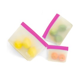 MUMI Piccolo Reusable Zip Up Bags – Set of 3 Silicone Ziplock Bag | Reusable Ziploc Bags for Food Storage, Freezer, & Snacks | BPA-Free Airtight Silicone Storage Bag for Travel & Meal Prep - Pink