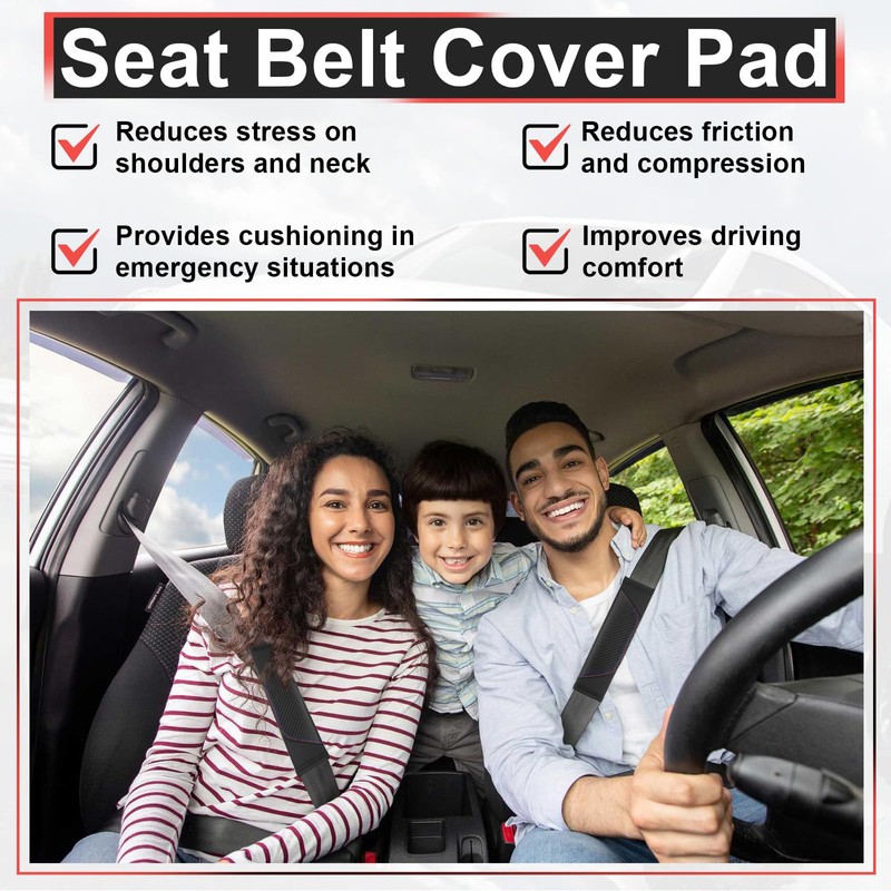 ecocstm 2 PCS Car Seat Belt Cover Pad, Carbon Fiber