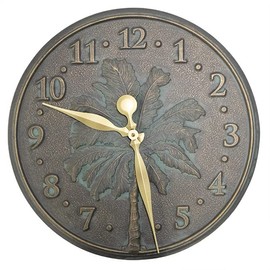BestNest Whitehall Palm Tree Clock & Thermometer Set, Bronze Verdi, 16" Dia. Each