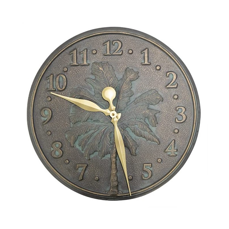 BestNest Whitehall Palm Tree Clock & Thermometer Set, Bronze Verdi,