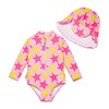BONVERANO Infant and Baby Girl Swimsuits/Rashguard One Piece UPF 50+ Sun Protection Ruffle Zipper with Sun Cap.(Yellow Starfish,9-12Months)