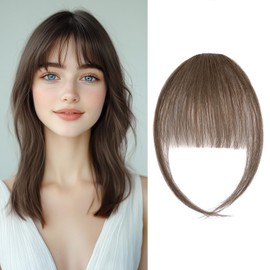Clip in Bangs Fringe Human Hair Medium Brown Clip in Hair Extensions Remy Human Hair Hairpieces for Women, Thin Wispy Bangs