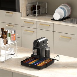 Deco Brothers Crystal Tempered Glass OriginalLine Pod Holder Drawer, 49 Capsule Organizer, Black