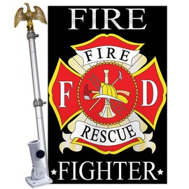 Two Group Fire Fighter House Flag - Eagle Set Armed Forces Firefrighter Fireman Department Rescue Red Line Hero Support - Decoration Banner Small Garden Yard Gift Double-Sided Imported 28 X 40