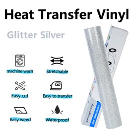 guangyintong Glitter Silver Heat Transfer Vinyl HTV Rolls, 12" x 8ft Iron on Vinyl for T-Shirts Glitter Silver HTV Vinyl for All Cutter Machines Easy to Cut & Weed for Heat Vinyl Design