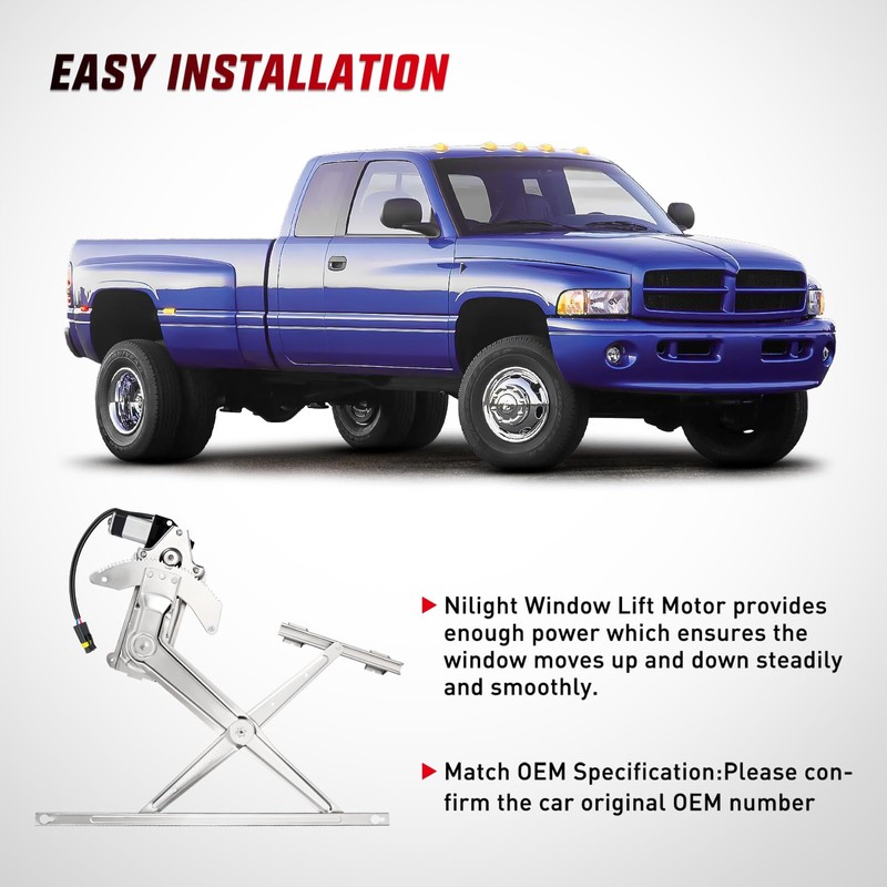 Nilight 741-752 Power Window Regulator and Motor Front Passenger Side