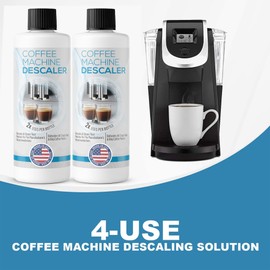 Descaling Solution for Coffee & Espresso Machines - 2 Bottle Pack (4 Uses) - Universally Compatible Descaler Cleaner for Keurig, Breville, Nespresso, Delonghi & All Single Use or Drip Machines
