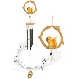 Fariita Resin Squirrel Wind Chimes for Outside 33 Inch Hanging Decor for Backyard Patio Outdoor Decor Black
