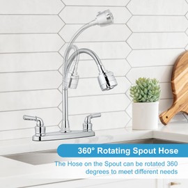 Cinwiny RV Kitchen Sink Faucet Deck Mounted 8 Inch Camper Kitchen Faucets with Flexible Arc 360 Degree Spout, Kitchen Mixer Taps for Campers Motorhome Travel Trailer, Polished Chrome