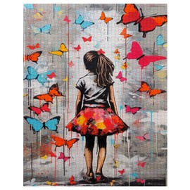 Tucocoo 1000 Pieces Jigsaw Puzzles for Adults, Colorful Butterfly Painting Jigsaw Puzzle, Banksy Girl 1000 Pieces Jigsaw Puzzles for Demanding Family Activities, Graffiti, Street Art, DIY Jigsaw