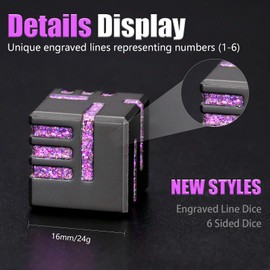 D6 Metal Dice, 16mm 6 Sided Dice Set, ZHOORQI 6Pcs/Set Tech-Themed Dice New Concept Lines Dice for DND, Warhammer, Shadowrun, TTRPG, MTG or Even Yahtzee（D6-Glitter Purple）