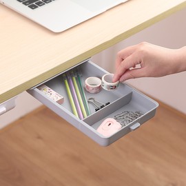 2 Pack Hidden Under Desk Storage Drawer – Self-Adhesive Pull-Out Organizer for Office Supplies, Stationery, Accessories & Home Workspace Storage