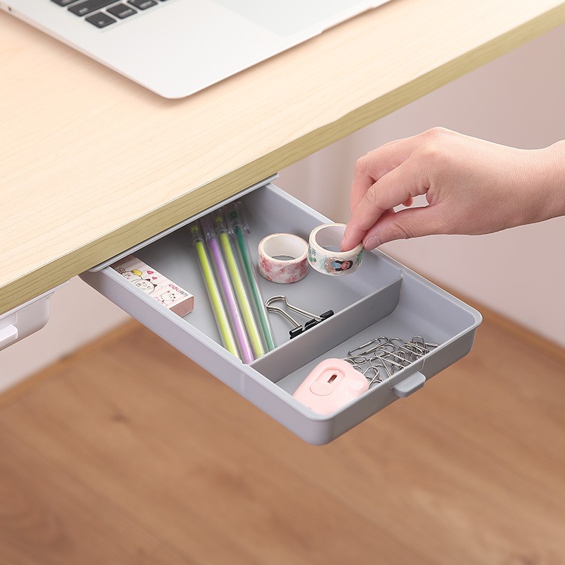2 Pack Hidden Under Desk Storage Drawer – Self-Adhesive Pull-Out