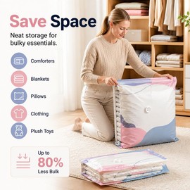 No Pump Vacuum Storage Bags, 3D Vacuum Storage Bags without Pump for Closet Organization, Cube Vacuum Compression Seal Bags for Clothes, Comforters, Blankets，2*M+2*L