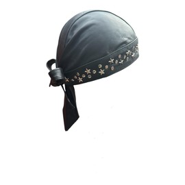 Leather Biker Bandana, Black with Star Studs, Tie-Back Design Free Size