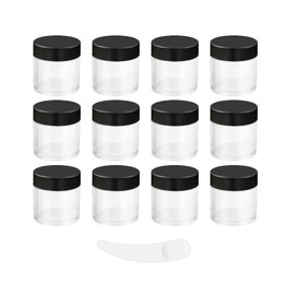 12 Pcs 10ML Empty Cosmetic Jars, Sample Pots, Travel Pots with Spatula for Cosmetics, Nail Powder, DIY Makeup Creams (12 Pcs, Black)