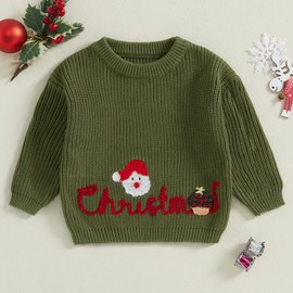 Vioyavo Toddler Girls Boys Christmas Sweater Letters Santa Claus Pattern Long Sleeve Crew Neck Knit Jumper Pullovers Knitwear Tops (Green, 18-24 Months)