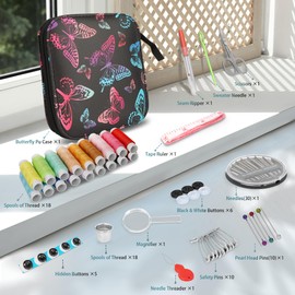 KEYHOT Small Sewing Kit Basic - 86 Pcs Basic Sewing Kit for Adults Beginner Travel Home Sewing Accessories Kit with Sewing Needle Thread Scissors Measure Tape Thimble Etc（Butterfly）