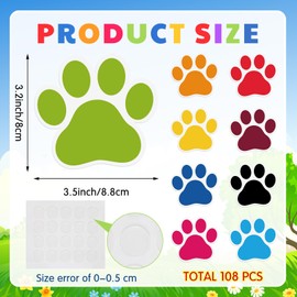 Geyee 108 Pcs Paw Prints Cutouts Paw Bulletin Board Decorations 3.2'' x 3.5'' Mini Colorful Paper Paw Cutouts for Kids Educational School Classroom Craft Wall Decor Party Favor Supplies