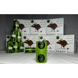 Ponky Dog box of extra strong, leak proof, eco friendly dog poo bag refill rolls, unscented. 9 x rolls = 135 bags