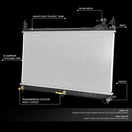 DNA Motoring OEM-RA-13532 1-Row Aluminum Core Radiator Compatible with 15-20 Murano 3.5L CVT,29-3/4" W X 16-1/8" H X 5/8" D,1-3/8" Inlet / 1-3/8" Outlet