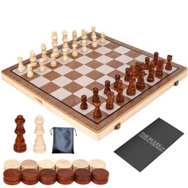 Chess Board Sets, 15 Inch Magnetic Chess Set for Adults & Kids, Checkers Board Game, Handmade Folding Chess Boards with 2 Extra Queens by Kiapeak