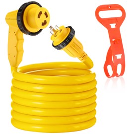 Kanayu 30Amp RV Power Extension Cord Compatible with NEMA L5-30P/R Marine Boat Cord Heavy Duty Electrical Cable 90° Grip Handle Adapter Locking Female with Seal Collar, 10AWG/3C, ETL Listed(25 ft)