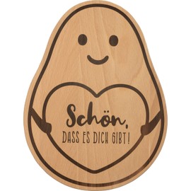 H:) PPYlife Wooden Board "Avocado" | Board in Avocado Shape, Beech Wood, Burnt Text, 29 cm x 21.5 cm x 1.5 cm | Gift Idea | L7003
