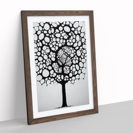 Monochrome Tree Art No.1 Framed Print for Living Room Bedroom Home Office Décor, Wall Art Picture Ready to Hang, Walnut A4 Frame (34 x 25 cm)