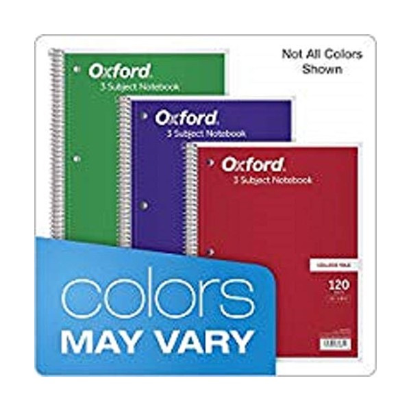 Oxford 3-Subject Notebook, 8-1/2" x 11", College Rule, 120 Sheets, 2 Dividers (65361)