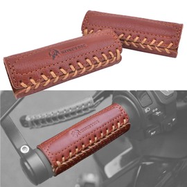 Leather Motorcycle Handlebar Grip Covers, No Fringe Brake Clutch Covers for HD Motorcycles (Brown: Handlebar Cover)