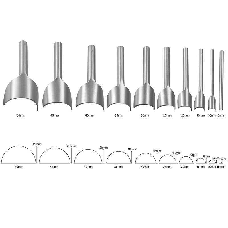 sourcing map Half-Round Leather Cutter Punch Set 5mm-50mm Strap End