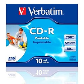 Verbatim 43325 CDR 80MIN 700MB 40X Fast CD-R AZO Wide Inkjet Printable, 700MB, 52x