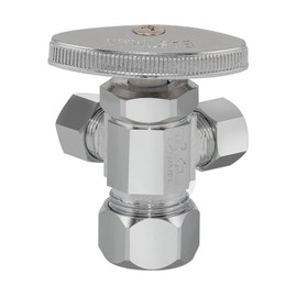 Eastman 3/8 Inch x 3/8 Inch x 5/8 In. OD Compression (1/2 In. Nom.) Multi-Turn Dual-Outlet Three-Way Stop Valve, Brass Plumbing Fitting, Chrome, 04353LF