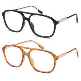 AMOMOMA Retro Blue Light Aviator Reading Glasses for Women Men,Vintage Square Computer Reader Frame 2.0 1.5 AM6112 C1+C6 2.0 X