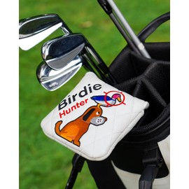 Big Teeth Golf Putter Cover Mallet Golden Retriever, Heel Shaft Golf Square Mallet Putter Cover Headcover Magnetic Birdie Hunting Embroidered Headcover White