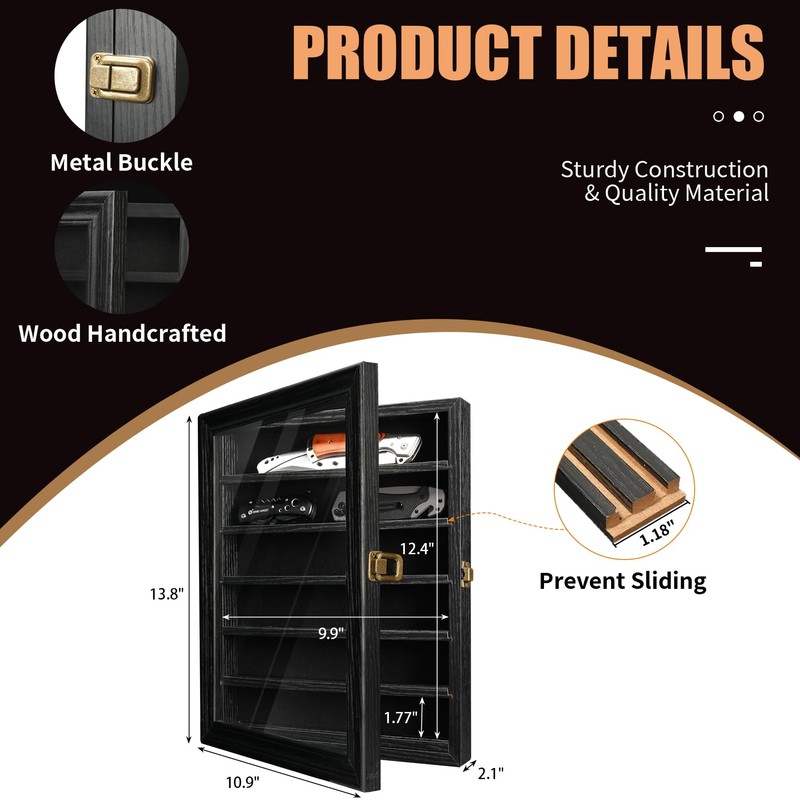 DecoWoodo Knife Display Case with HD Tempered Glass & Removable