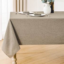 Veblandy Rectangle Tablecloth Linen Textured Waterproof & Stain Resistant Table Cloth Wrinkle Free Decorative Fabric Farmhouse Table Cover for Dining/Party/Buffet/Wedding, 60 x 120 Inch, Mocha