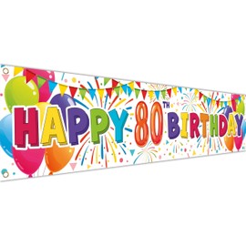 Happy Birthday 80th Banner - Birthday Decorations - Awesome Since 1945 Birthday Backdrop - Bday Banner Background 180 x 40cm / 6 x 1.3ft with 4 brass holes (White)