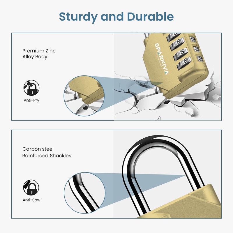 Sparkiva Combination Padlock with Code, 4 Digit Heavy Duty Padlock