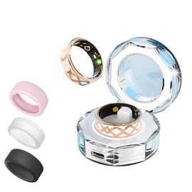 Unijethro Smart Ring Health Tracker, Enamel Flower Pattern Ring for Women & Man, Sleep&Exercise Monitor, IP68 Waterproof Activity Trackers, Fitness Tracker with Charging Case and Ring Protector (13#)