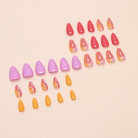 MIXFOSAHN Press on Nails Short Almond Fake Nails Color Pink False Nails with Swirl Designs Glossy Full Cover Stick on Nails Glue on Nails Elegant Acrylic Nails for Women Girls 24 Pcs