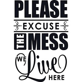 PLEASE EXCUSE THE MESS WE LIVE HERE VINYL DECAL HOME DECOR