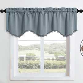 Home Queen Grey Blackout Window Valance with Decorative Tassel Border, Scalloped Kitchen Curtains Valence for Living Room, 54 W x 18 L