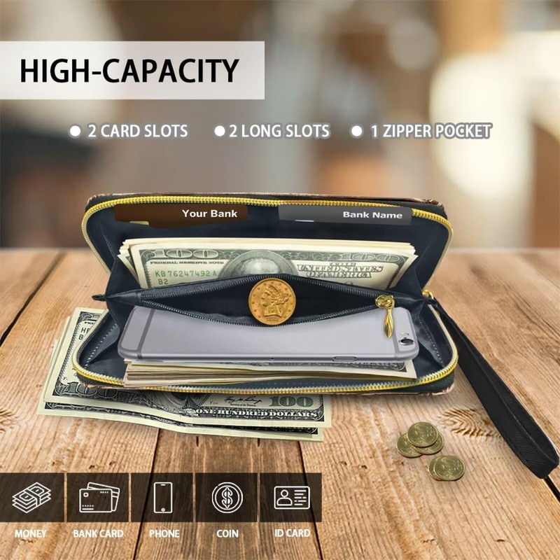 Jolamirel Gothic Moth Slim Wallet for Women Retro Damask Floral