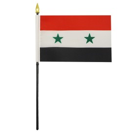 AZ FLAG - Syria Table Flag 4'' x 6'' - Syrian Mini Desk Flag 100% Polyester 15 x 10 cm - Office Banner with 10'' Pole - Golden Spear