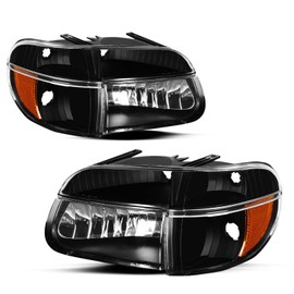JSBOYAT Headlight Assembly Replacement for 1995-2001 Ford Explorer / 1997 Mercury Mountaineer Driver & Passenger Side w/Corner Lights 4pcs (Black Housing with Amber Reflector)