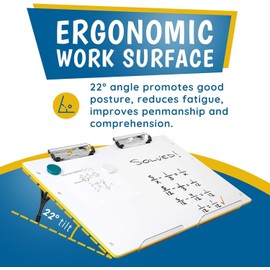 Visual Edge - Slant Board for Writing - Adjustable, Portable Workstation with Magnetic Whiteboard & 22° Angle for Optimal Writing & Reading - Ergonomic Desk for Teachers & Students - Yellow